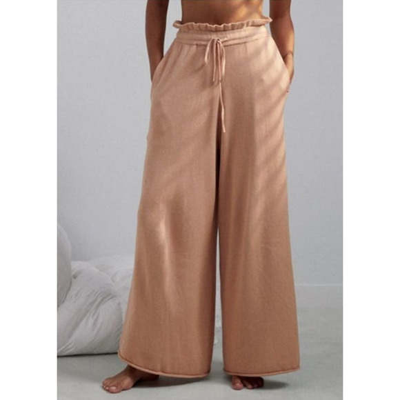 Lunya Cozy Cotton Silk Relaxed Pant in Nutmeg Tan Wide Leg Size Medium NWOT - Picture 1 of 11